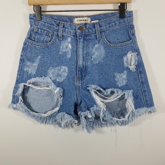Vibrant Pants - Vibrant High Rise Distressed Jean Shorts Size S
